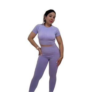 2 Piece Yoga Set Gym Women's Tracksuit Top High Waist Leggings Sports Suit